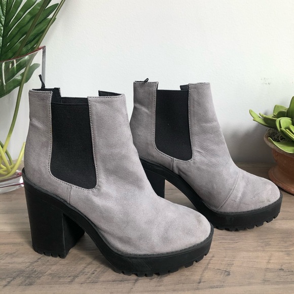 Divided Faux Suede Chunky Heel Booties - Picture 4 of 8